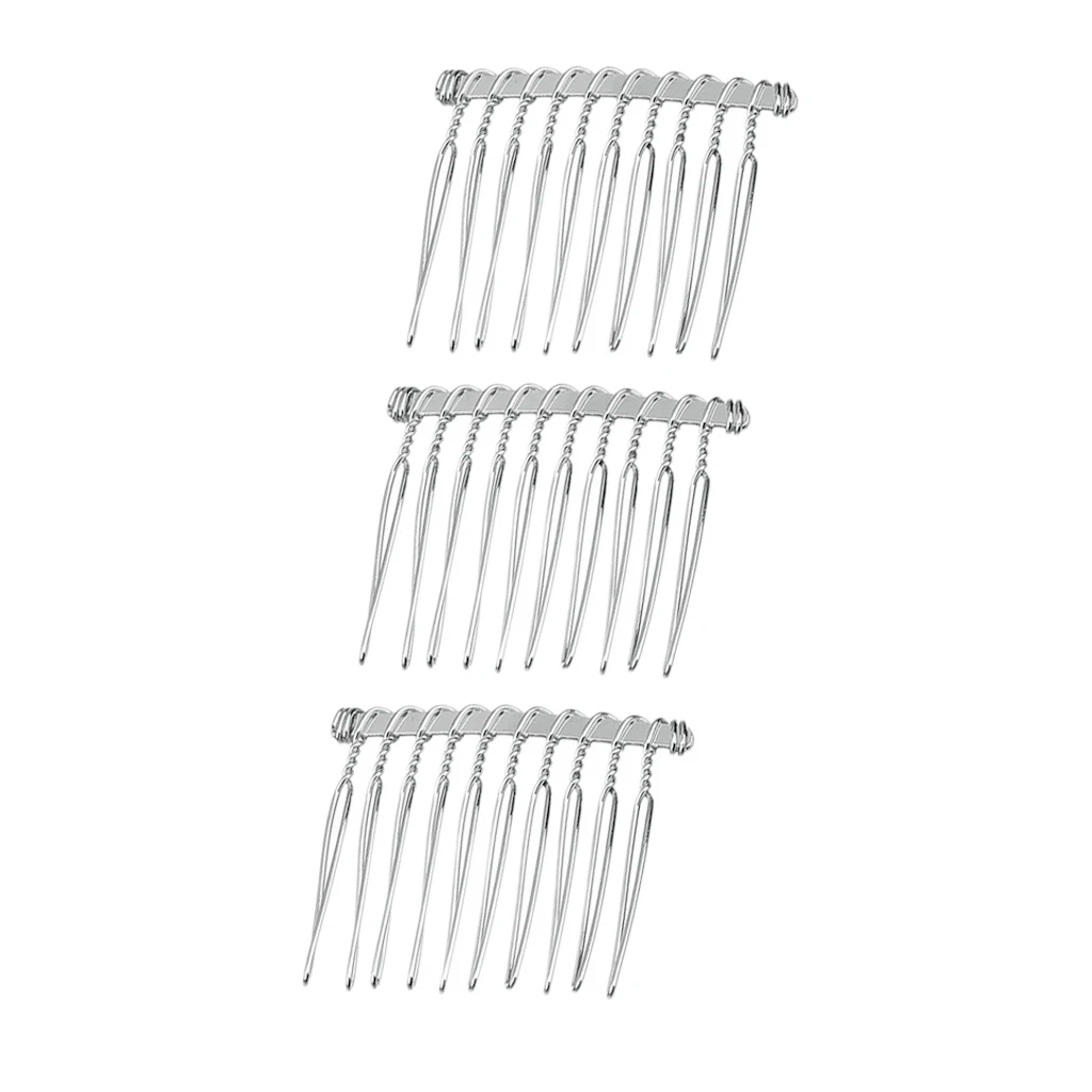 12 Pieces silver color and Gold Tone Metal Hair Combs Single Wedding Veil Side Comb for Bridal Hair Jewelry, 37 x 42mm