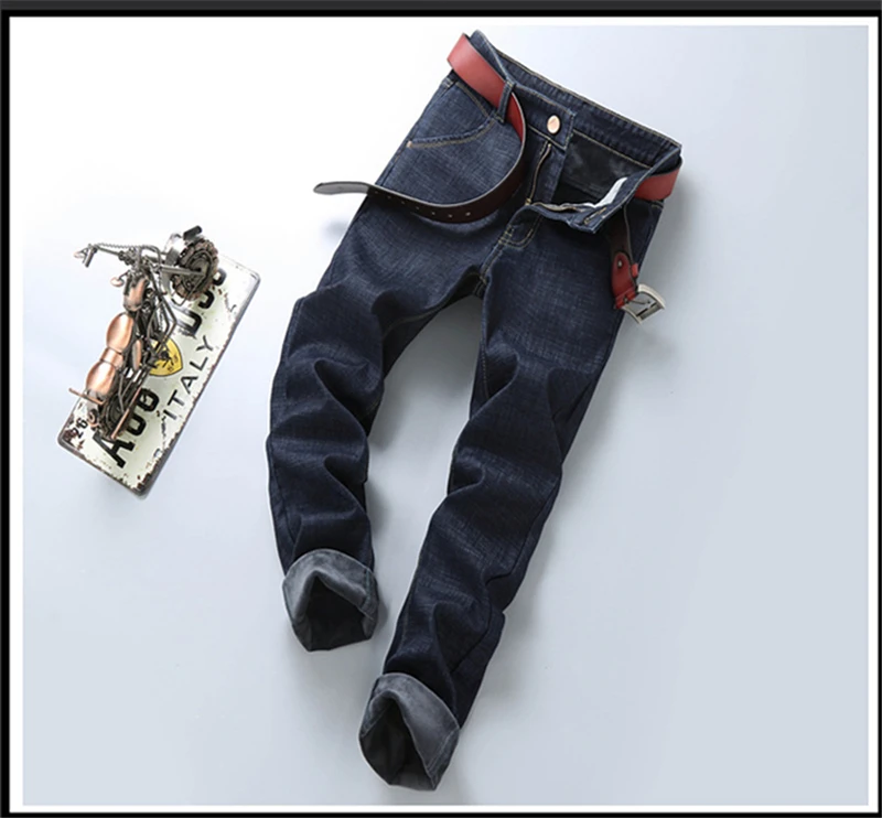 Зимние теплые фланелевые Стрейчевые джинсы для мужчин s, зимние качественные мужские флисовые штаны от известного бренда, прямые флокированные брюки, мужские джинсы
