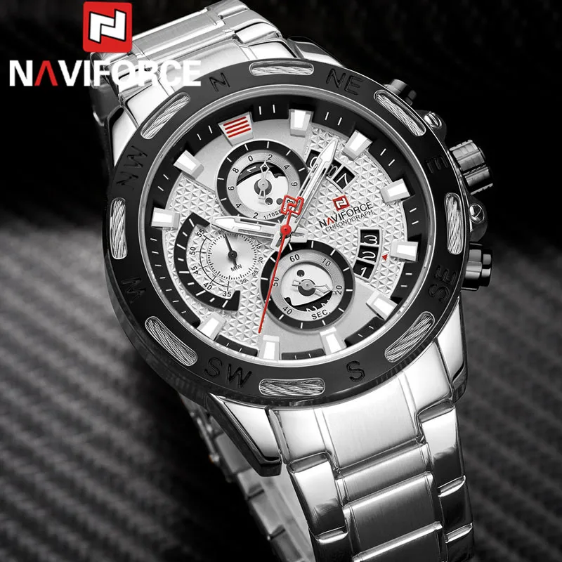 NAVIFORCE мужские часы Спортивные Хронограф Модные мужские наручные часы лучший бренд класса люкс Военная нержавеющая сталь кварцевые мужские часы 9165