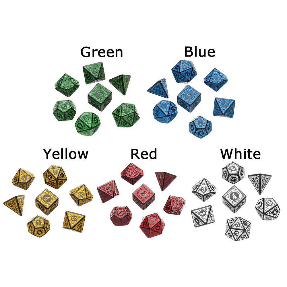 7Pcs/Set Polyhedral Dice Set Game Dice For RPG DND Accessories Polyhedral For Board Card Game Engraving Educational Toys