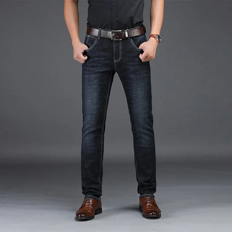 Мужские джинсы, деловые, повседневные, прямые, одноцветные, облегающие, джинсы, мужские, стрейчевые, джинсовые брюки, мужские, уличные, обтягивающие, джинсы, 29-42 размер