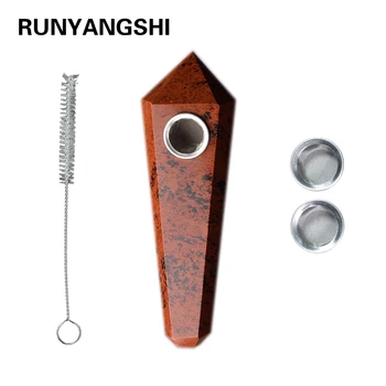

Runyangshi 1pc Natural Beautiful Red Obsidian Quartz Crystal Smoking Pipe Wand Healing
