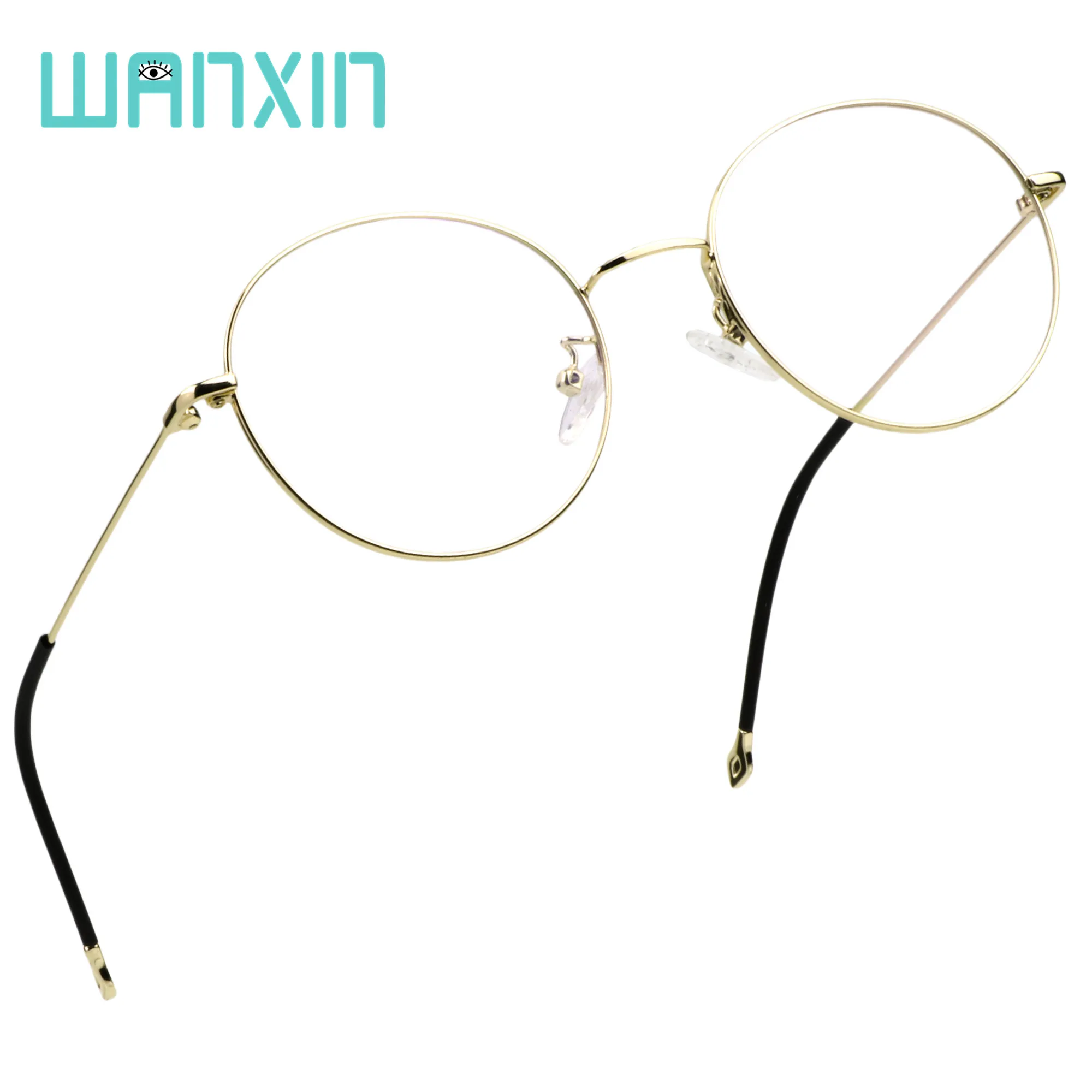 gold Wanxin UV400 Анти Eyestrain, модные очки, круглые очки, оправа из сплава для мужчин/женщин - Цвет оправы: gold