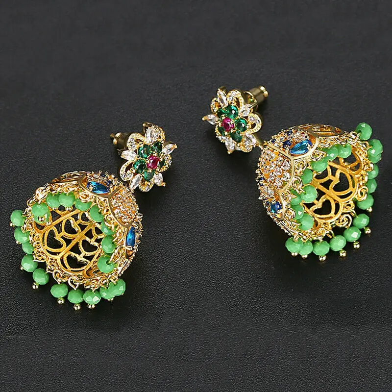 Indian Bollywood Women Jhumka Gypsy Flower Earrings Bridal Drop Tassel Jewelry