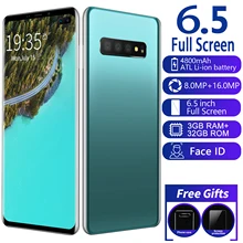 S10 plus 6.5 Polegada android 9.0 telefone inteligente rosto/reconhecimento de impressão digital/íris caso livre celular
