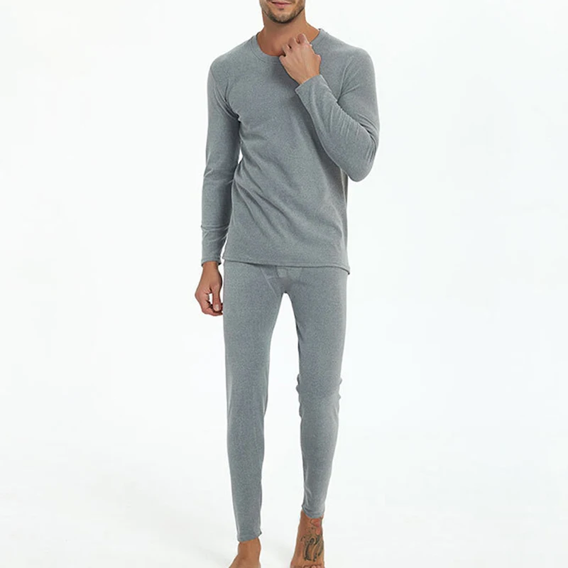 grey-men Женский комплект из двух предметов, Осенний теплый зимний спортивный костюм для мужчин и женщин, термобелье, топы, штаны, тонкий костюм, длинный флисовый комплект - Цвет: grey-men