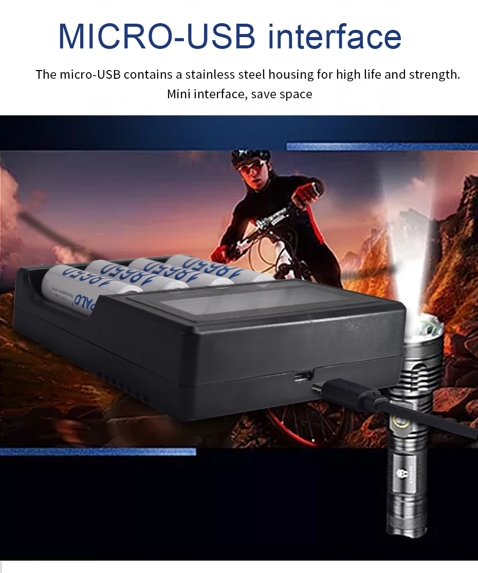 18500 перезаряжаемая батарея 3,7 V Li-Ion 1600mAh и 4 слота смарт-зарядное устройство для 3,7 V литиевая 14500/16350/18500/18650 размер