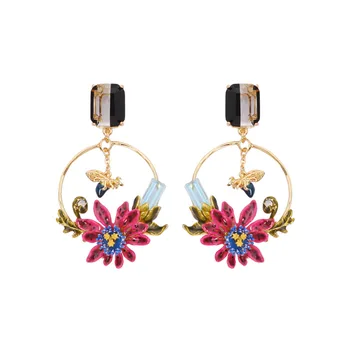 

fashion temperament new product copper plated enamel glaze purple spotted flower gemstone earrings without piercing ear clips