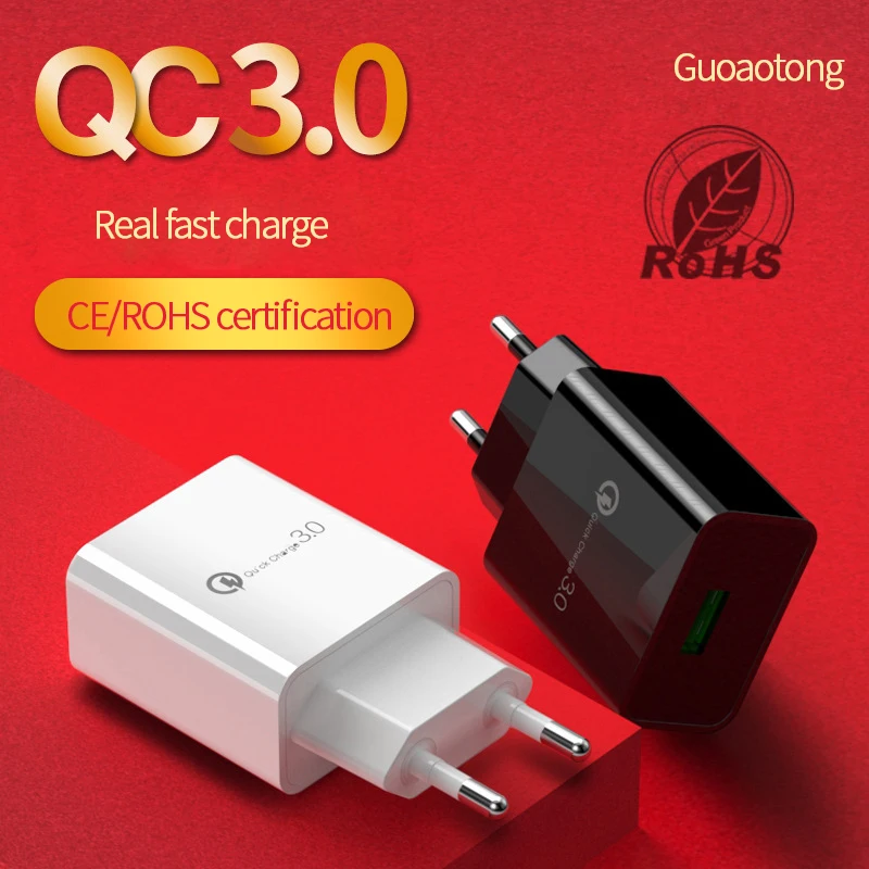 3а QC3.0 одно USB зарядное устройство с европейской вилкой для мобильного телефона, дорожное настенное зарядное устройство для iPhone samsung huawei Qucik Charge 3,0 Быстрая зарядка