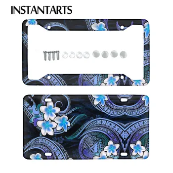 

INSTANTARTS Polynesian Hawaiian Traditional Frangipani Pattern Fashion Car Accessories 4 Hole License Plate License Plate Cover