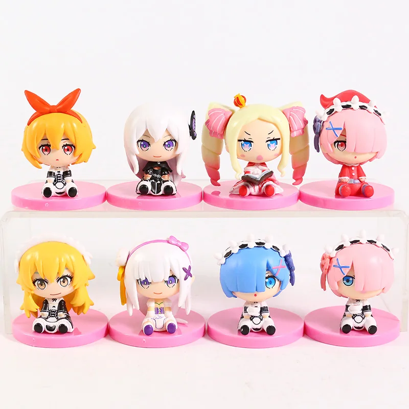 ПВХ Фигурки Re Zero Rem Ram Emilia beатрис Фредерика Бауманн игрушки 8 шт./компл. | Игрушки и
