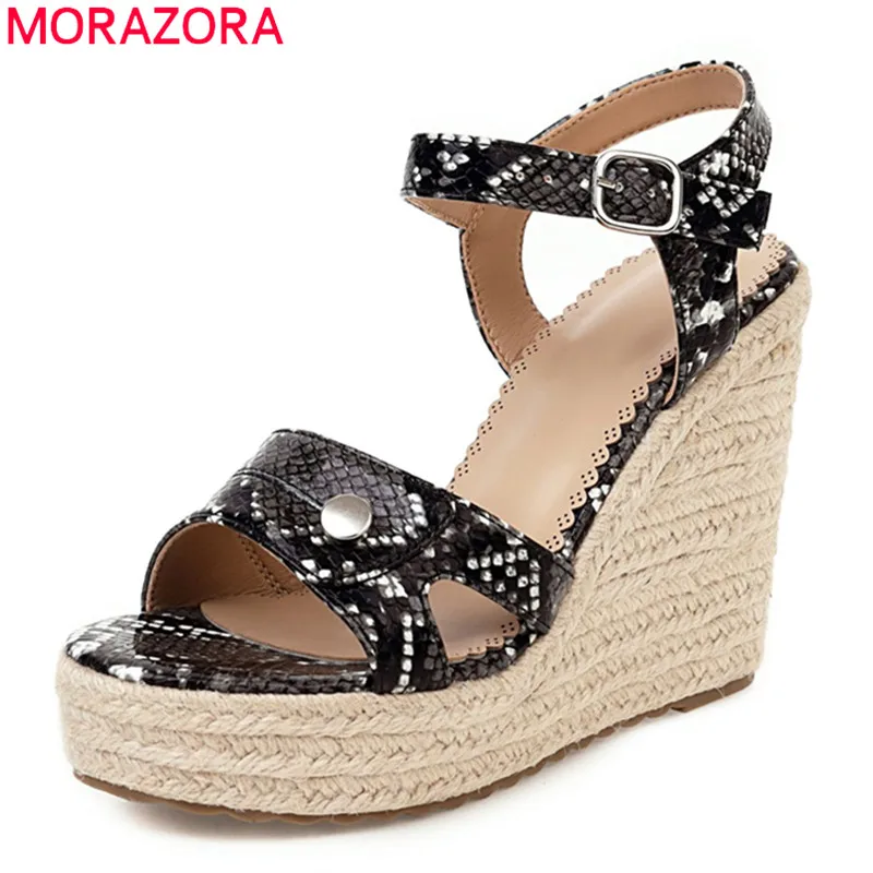 

MORAZORA Big size 34-43 fashion wedges sandals comfortable wedges round toe platform ladies shoes summer snake party shoes