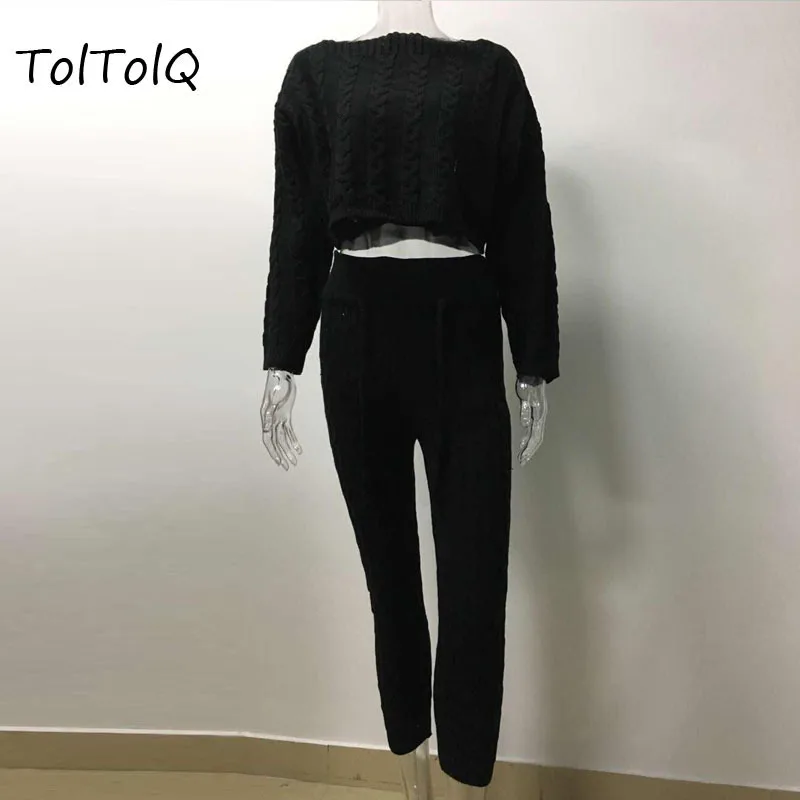 TolTolQ новые мягкие удобные брюки Женские однотонные трикотажные брюки повседневное вязаное свободное брюки костюм с длинными рукавами свитер