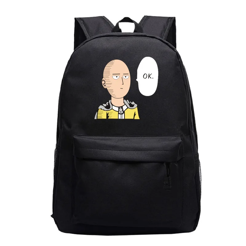 One Punch Man Hero Сайтама оппай аниме водонепроницаемый нейлоновый рюкзак для женщин Дорожная много карманов рюкзаки школьная сумка для подростков - Цвет: Pure black pattern 2