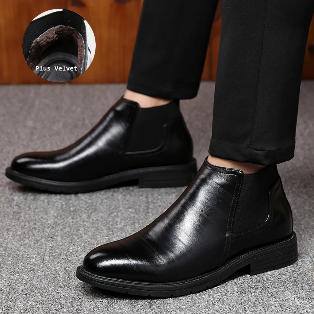 New British Men's Slip On Split Leather Pointed Toe Men Dress Shoes Business Wedding Oxfords Formal Shoes For Male 10.23