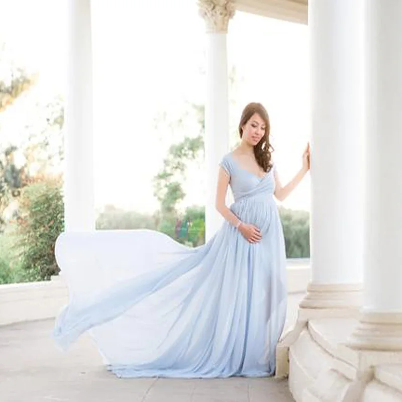 Elegant maternity dresses for photo shoot sexy V neck off chiffon maxi maternity gown shoulder pregnancy photography dress