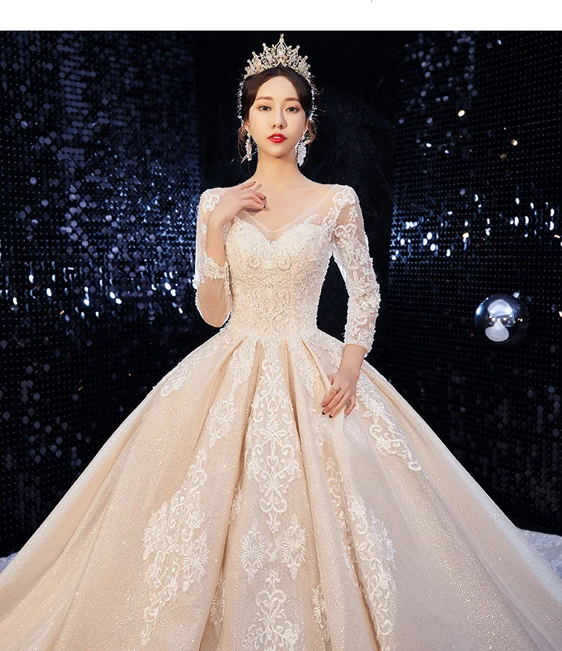 Vivian's Bridal роскошное свадебное платье принцессы, звездное небо, модное блестящее свадебное платье с длинным рукавом и длинным шлейфом, зимнее свадебное платье
