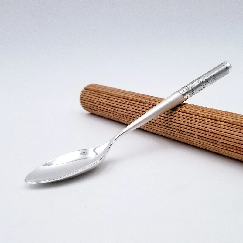 999 Серебряная ложка 45 г, круглая длинная ручка, серебряная ложка для ног, бытовые серебряные столовые приборы, серебряная съедобная Ретро ложка для риса