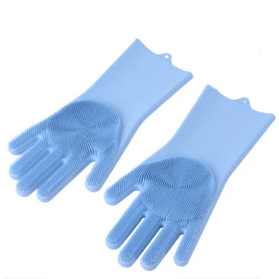 ERMAKOVA перчатки для мытья посуды со Скруббером многоразовые перчатки для мытья посуды Кухня Ванная комната - Цвет: 1 Pair Blue