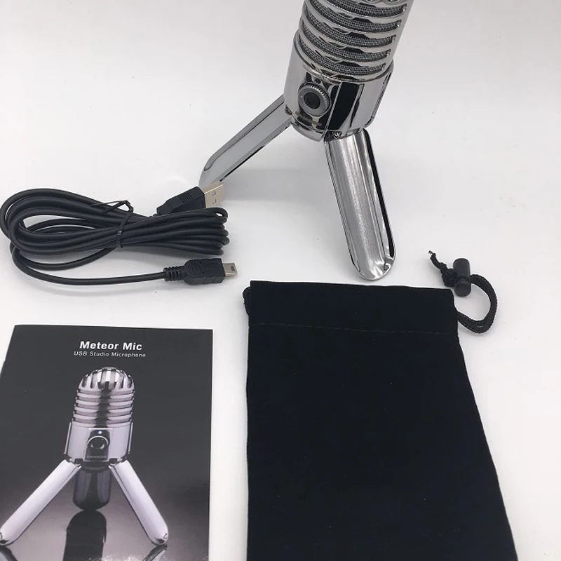 Original Meteor Mic Studio Recording Condenser Microphone Fold-Back Leg With USB Cable Carrying Bag For Computer