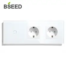 BSEED стандарт ЕС 1 банда 2 банды 3 банды 1 способ 2 пути сенсорный выключатель с двойной розеткой черный белый золотой кристалл стеклянная панель