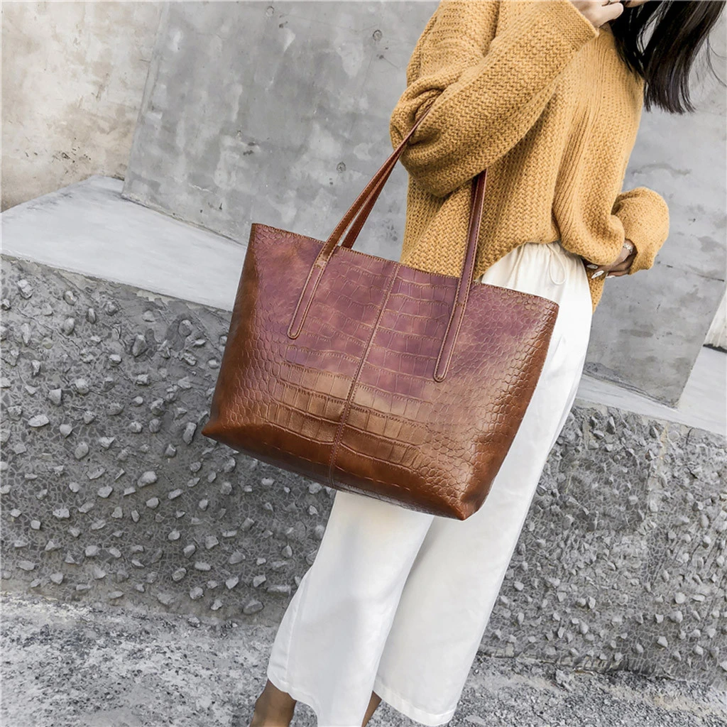 High-Quality Luxury Crocodile Handbag Women Retro Leisure Large Shoulder Bag Female Causal Totes Simple Shopping Handbag 904