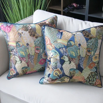 

Luxury American Jacquard Pillow Cover Blue Beige Parrot Home Decoration Cushion Cover Sofa Pillowcase 30x50cm/45x45 cm