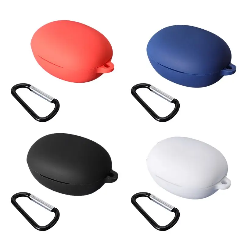 

Anti-fall Washable Dust-proof Protective Cover Silicone Case With Carabiner for realme Buds Q TWS Wireless Earphone