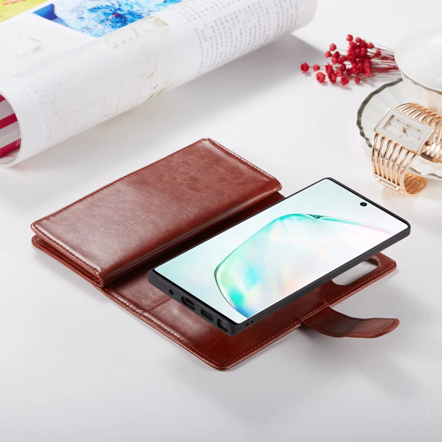 2 в 1 Магнитный чехол-бумажник из искусственной кожи для samsung Galaxy Note 10 Plus 8 9 S10 Plus S10e S9 S8 Plus 9 отделений для карт