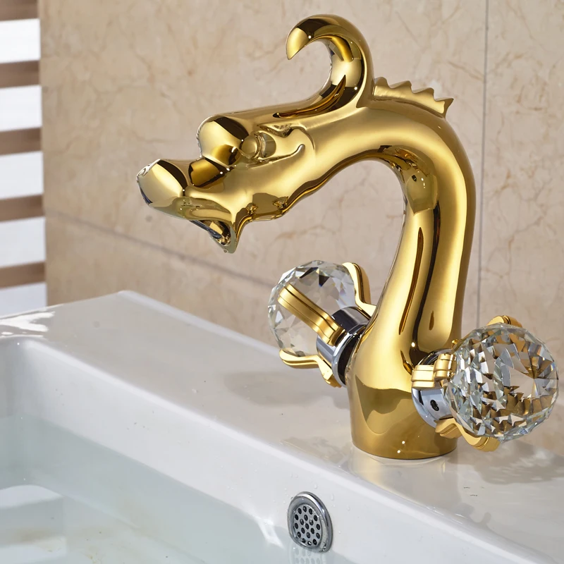 Vidric Basin Faucet Bathroom Dragon Faucets Dual Handle Mixer Tap Sink Faucets Deck Mounted