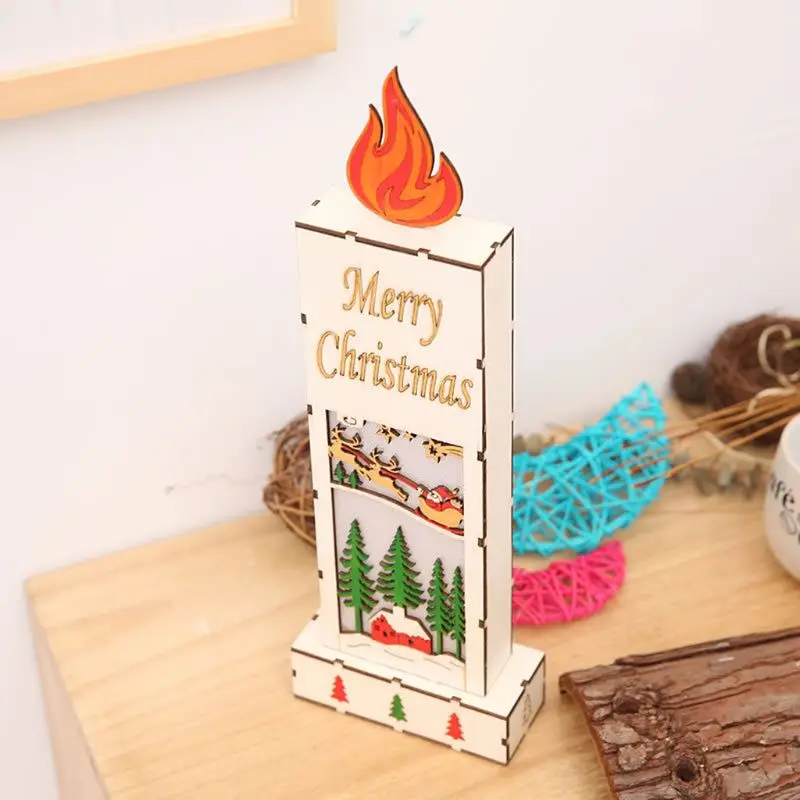Merry Christmas Decorations Wood Flame Tree Elk Ornaments with LED Light Xmas Party New Year Gift