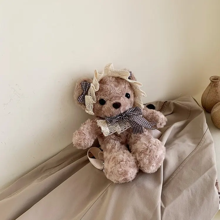 38 см kawaii bear shelliemei плюшевая сумка милый медведь кружева плюшевая кукла рюкзак портмоне подарок девушке