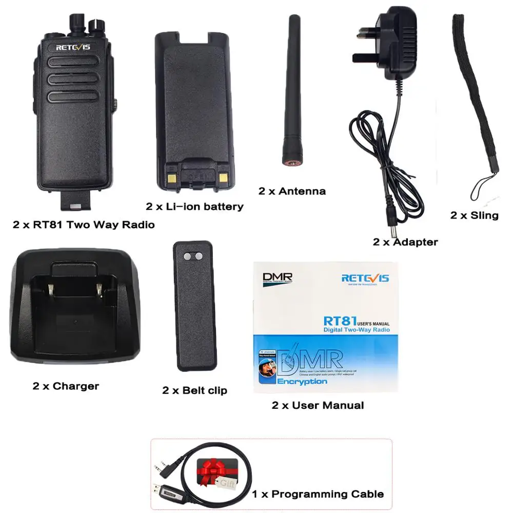 2 шт. Рация Retevis RT81 Цифровой/Аналоговый 10 Вт IP67 Водонепроницаемый DMR32CH UHF 400 470 МГц VOX