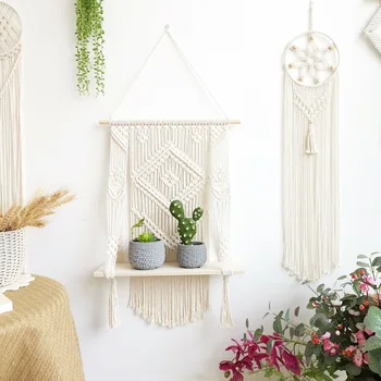 

bei europfine Tassels Tapestry Wall Board Storage Shelf INS Style Hand-woven Mural House Interior Wall