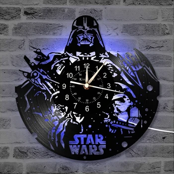 

Vinyl Record Wall Clock 12-Inch LED Clock|Home Decor Ideal Gifts for Star Wars Fans | Hanging Night Lamp 7 Color Luminous Clock.