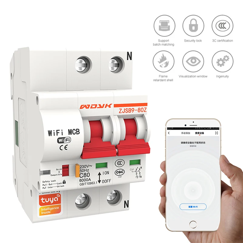 

Tuya App 2P Smart WIFI Circuit Breaker Automatic Switch overload short circuit protection with Amazon Alexa Google home