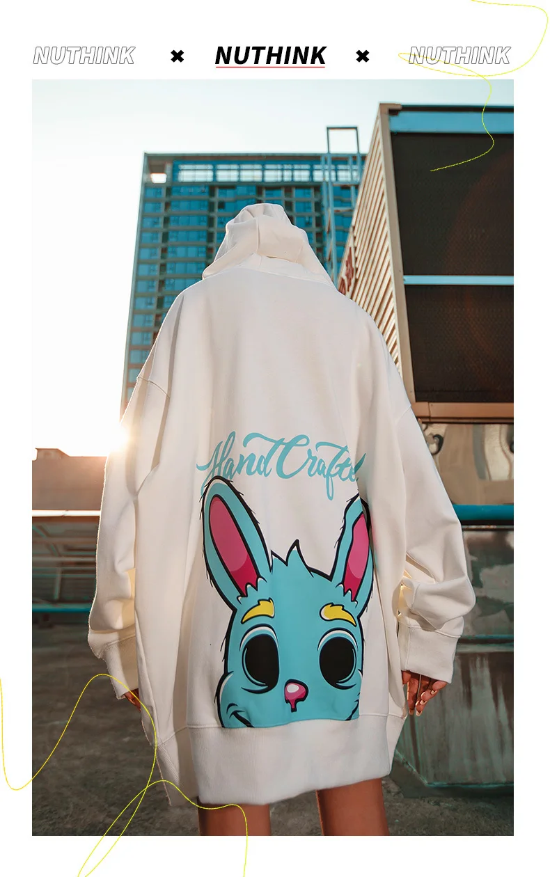 WHOHOLL Мужские Женские Унисекс Свободные толстовки мужские пары Kawaii печать толстовка с кроликом милый мультфильм Толстовка Пуловер