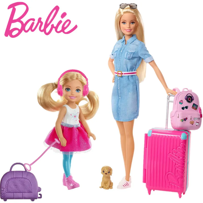 

Original Barbie Travel Doll Toy Barbie Chelsea Travel Doll With 10+ Accessories Girls Birthday Toy Gift FWV25 FWV20