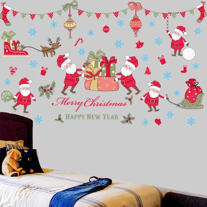 Новогодняя и Рождественская Праздничная Настенная Наклейка для детской комнаты