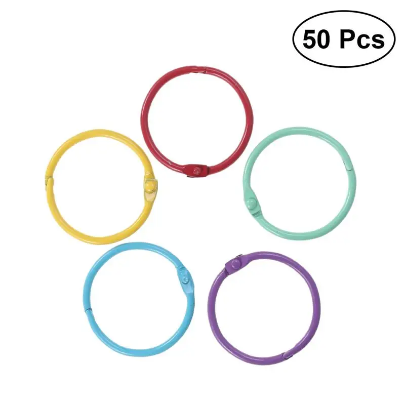Anillos de Metal para libros, carpeta de hojas sueltas, aros de carpetas, suministros de encuadernación para oficina, color aleatorio, 50 Uds.