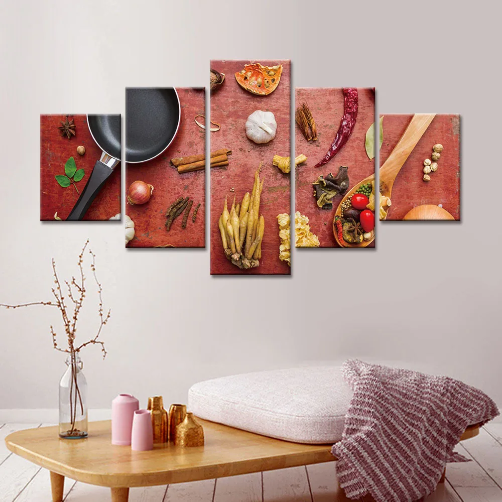HD Printed Kitchen Condiment Canvas Painting Home Decoration Modular