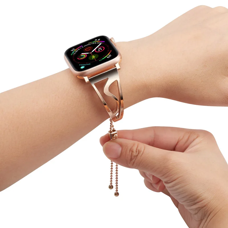 Шикарный женский ремешок для Apple Watch 38 мм 42 мм 40 мм 44 мм ремешок из нержавеющей стали металлический браслет для iWatch серии 4 3 2 1 Цепочка на запястье