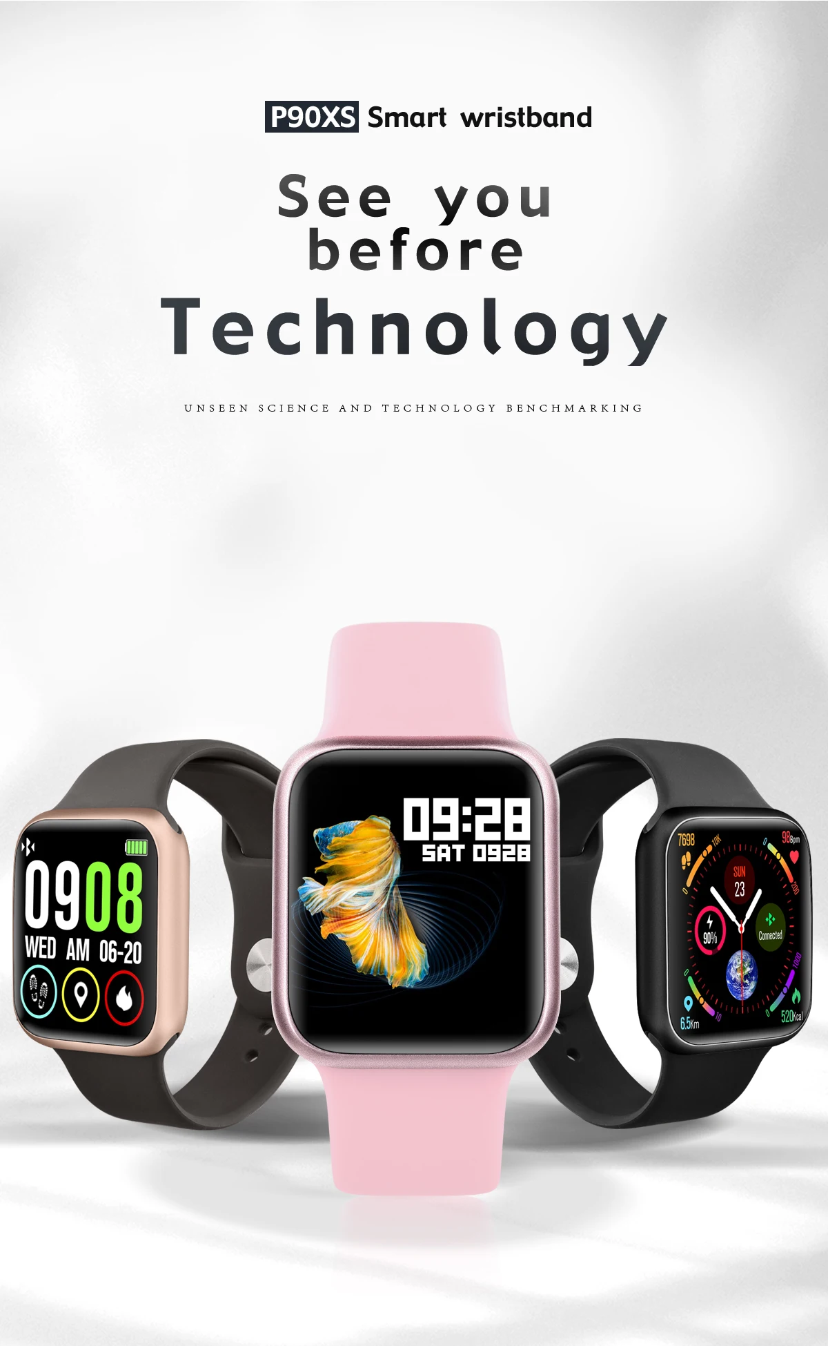 Для женщин мужчин smart watch P90 беспроводной зарядки сердечного ритма приборы для измерения артериального давления фитнес трекер для Apple watch 38 мм, ремешок Android браслет IOS