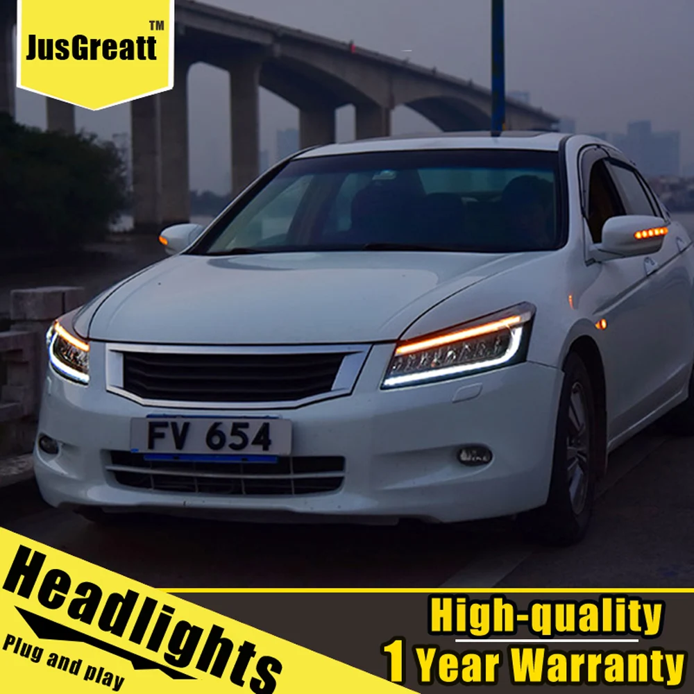 Пара для Honda Accord головной светильник s 2008-2012 Accord светодиодный головной фонарь все светодиодный светильник источник дневные ходовые огни динамический поворот