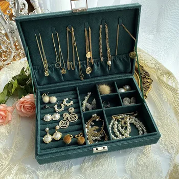 

Flannel High End Jewelry Box Double Earrings Earrings Jewelry Box Retro Large Capacity Jewelry Storage Box