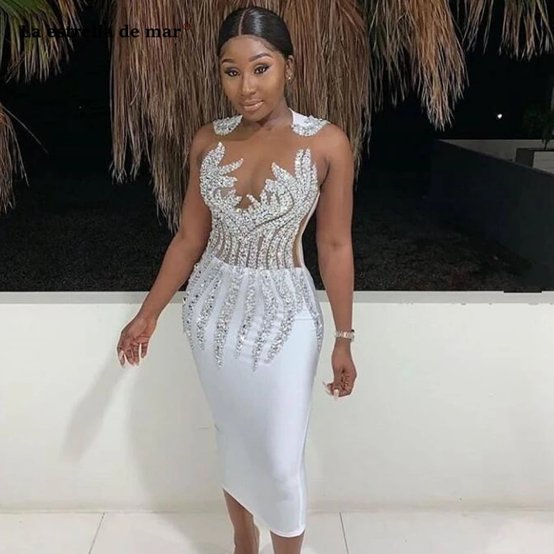 Новое Кружевное коктейльное платье-Русалка цвета слоновой кости с бисером |