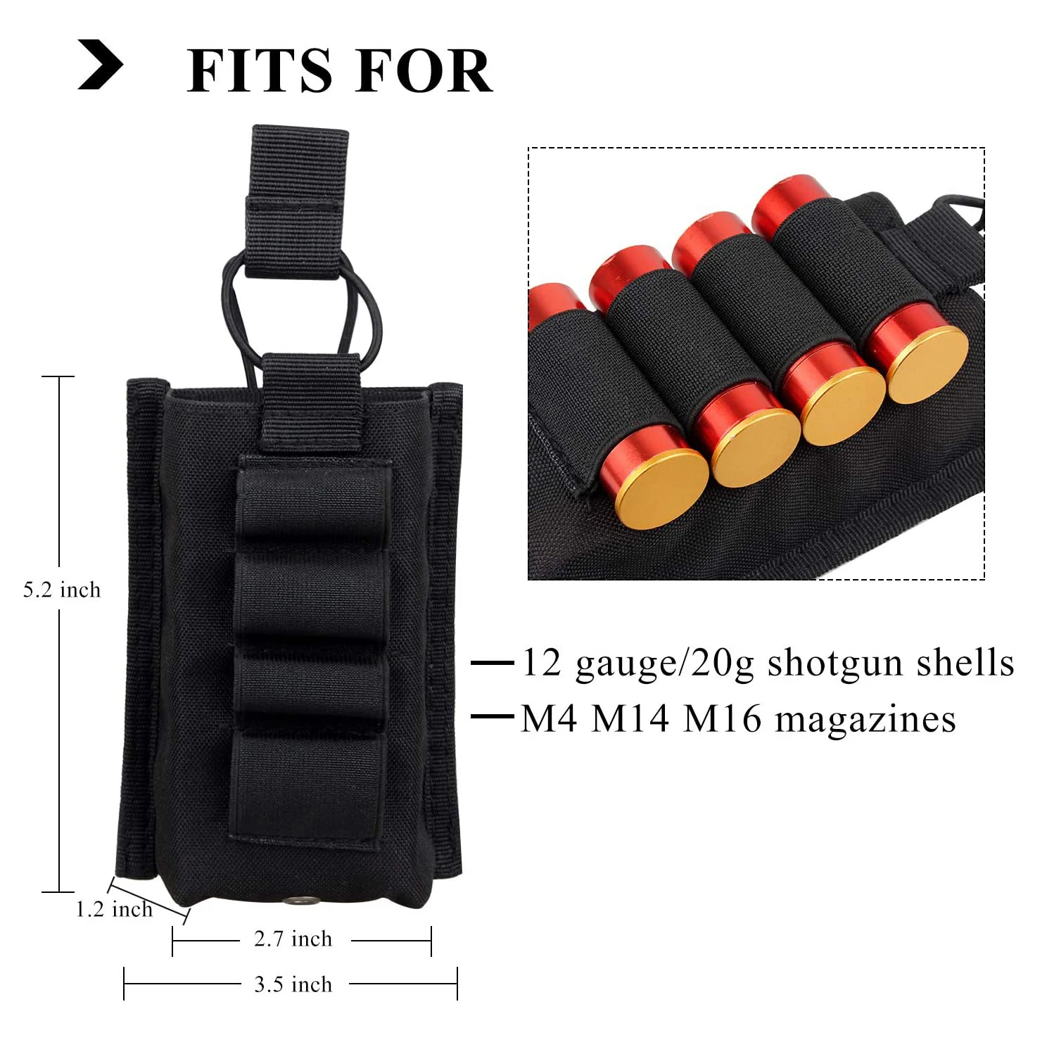 Details about   Tactical MOLLE Single Stacker Magazine Pouch with 4 Rounds Shotgun Shell Holder 