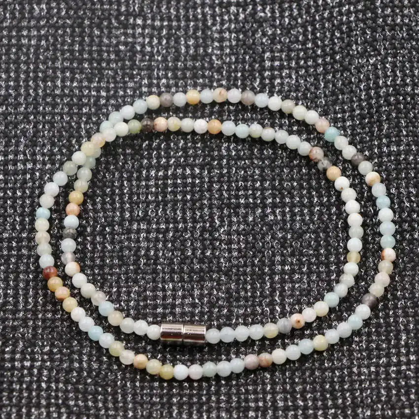Amazonite Короткое ожерелье на цепочке для женщин камень кварц Амазонит флюорит опал аметисты лазурит бусы этнические колье до ключиц 1" A957 - Окраска металла: Amazonite