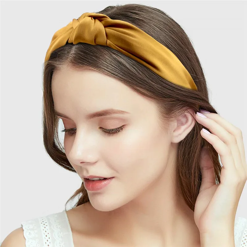 wide headbands for short hair Summer Satin Headband Female  Knot Hair Hoop Solid Fashionable Hair Headbands Fabric wide Hair Clip Hair Woman Hair Accessories bride hair clip