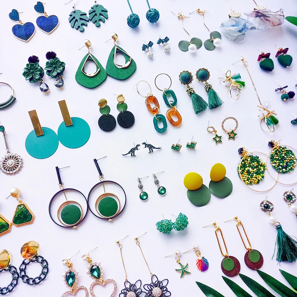 Дорин коробка Горячий зеленый серии серьги-гвоздики Комплект сережек для женщин и девочек Brincos, можно носить с круг бальное платье с цветочным рисунком серьги с бантами, подарок, ювелирное изделие, 1 пара